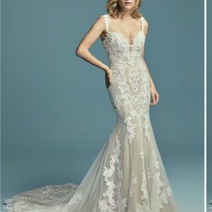 Maggie Sottero-Abbvie Lace Appliqué Mermaid Bridal Gown in Ivory Lace Overlay